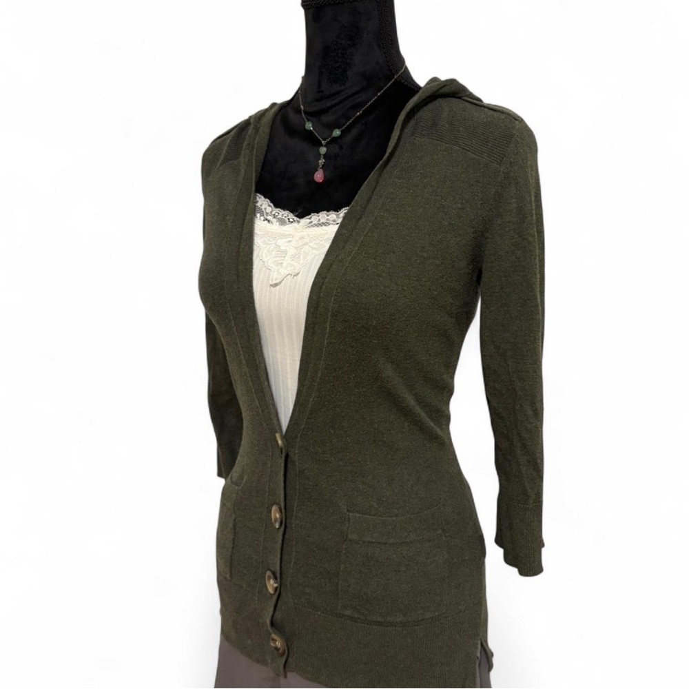 American Eagle Outfitters Green Hooded Cardigan